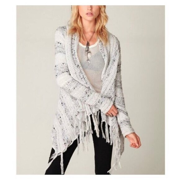 Free People Small Anthropologie Cardigan Sweater Knit Runaway Love Gray Top - Picture 4 of 13